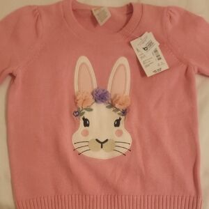 Pink Bunny Floral Appliqué Knit Top - Kids